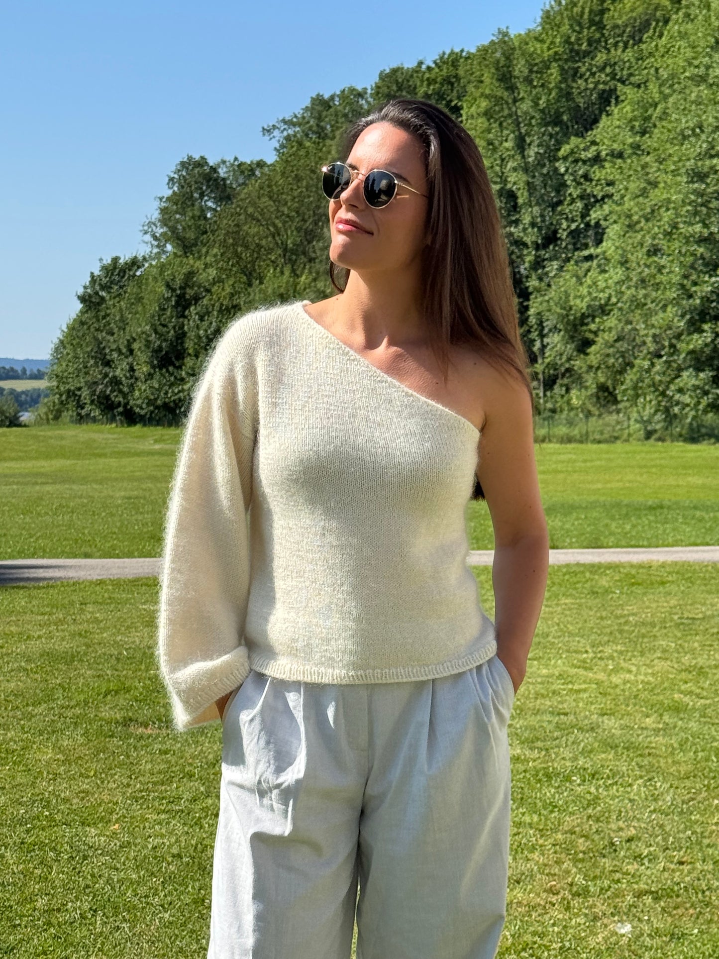 Noosa One Shoulder Summer Top Knitting Pattern for Women
