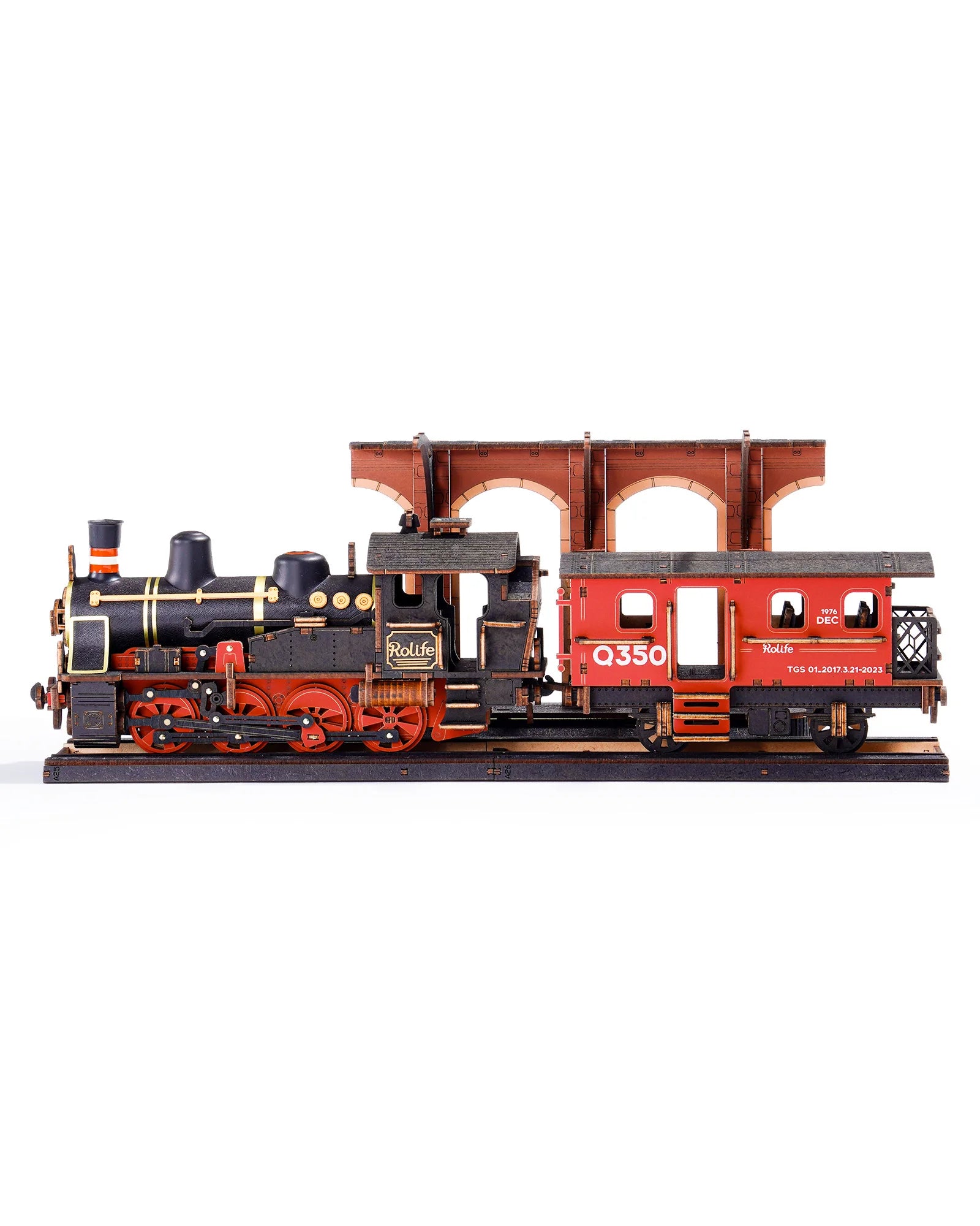 Model train set on a white background