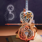 Wooden mechanical model with gears on a dark background