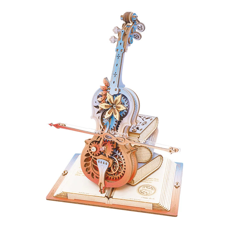 Mechanical model of a violin with gears on an open book