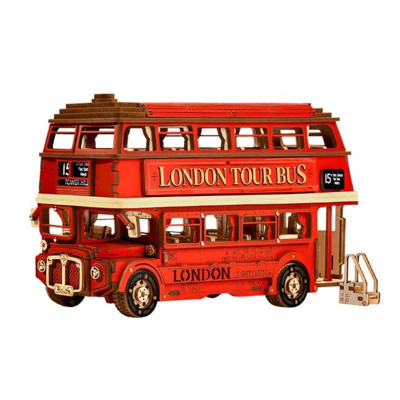 Red double-decker bus model with 'London Tour Bus' text on a white background