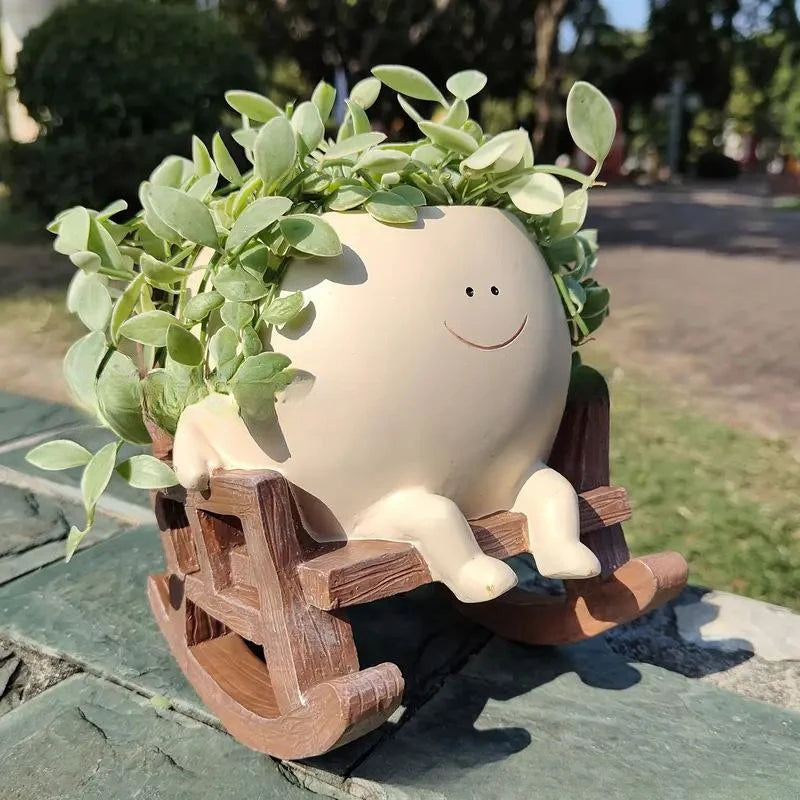 Smiley Rocking Chair Flower Pot – Whimsical Planter & Unique Gift